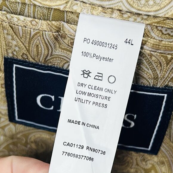 Chaps 44L Sport Coat Sueded Polyester Beige Floral Lining Two Button Vented - Picture 4 of 8